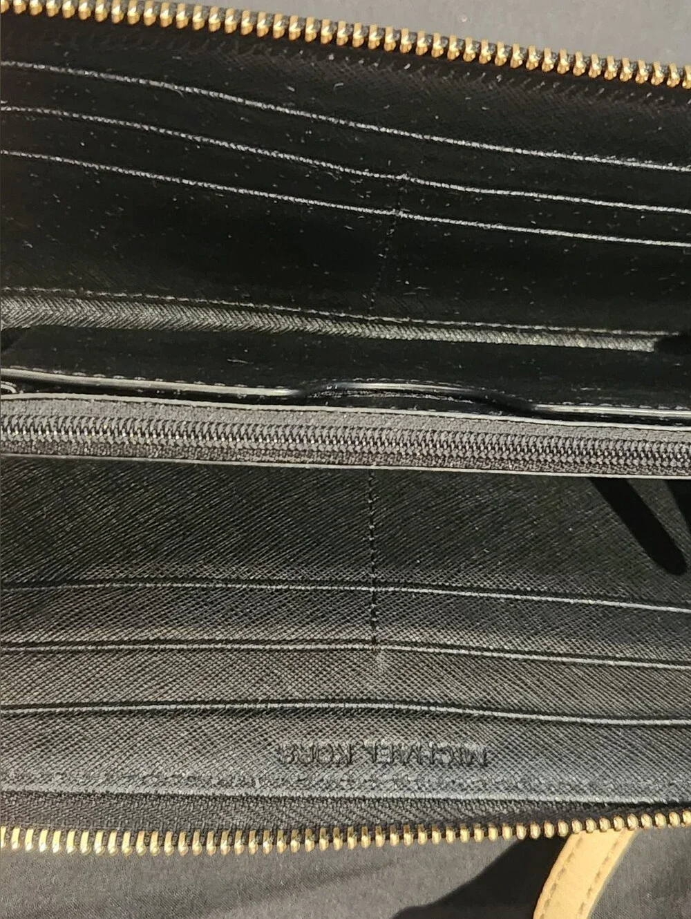 MICHAEL KORS Black Patent Leather MK Signature Logo Zip-Around Wallet Clutch
